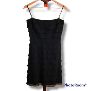 Tadashi Black 100% Silk Layered Ruffle Mini Dress